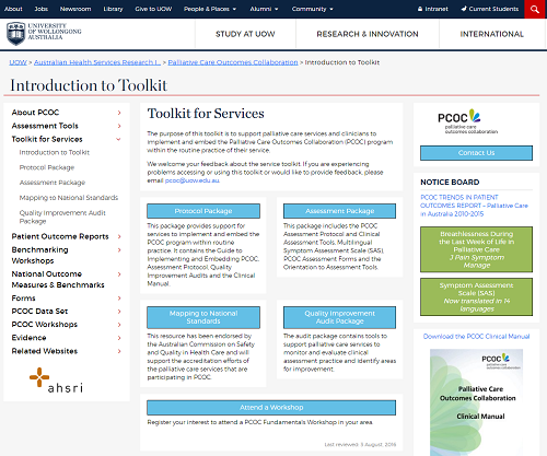 Toolkit services on PCOC website