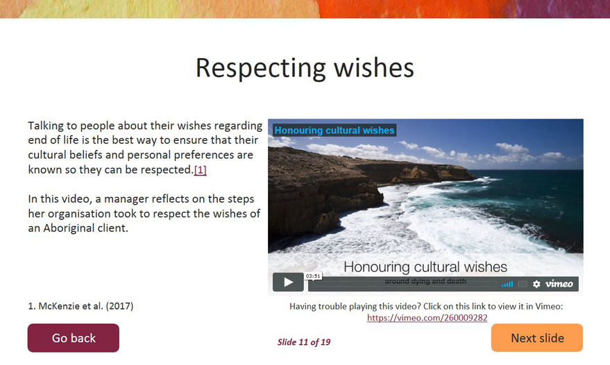 Sreenshot from one of the TEL modules on Respecting wishes
